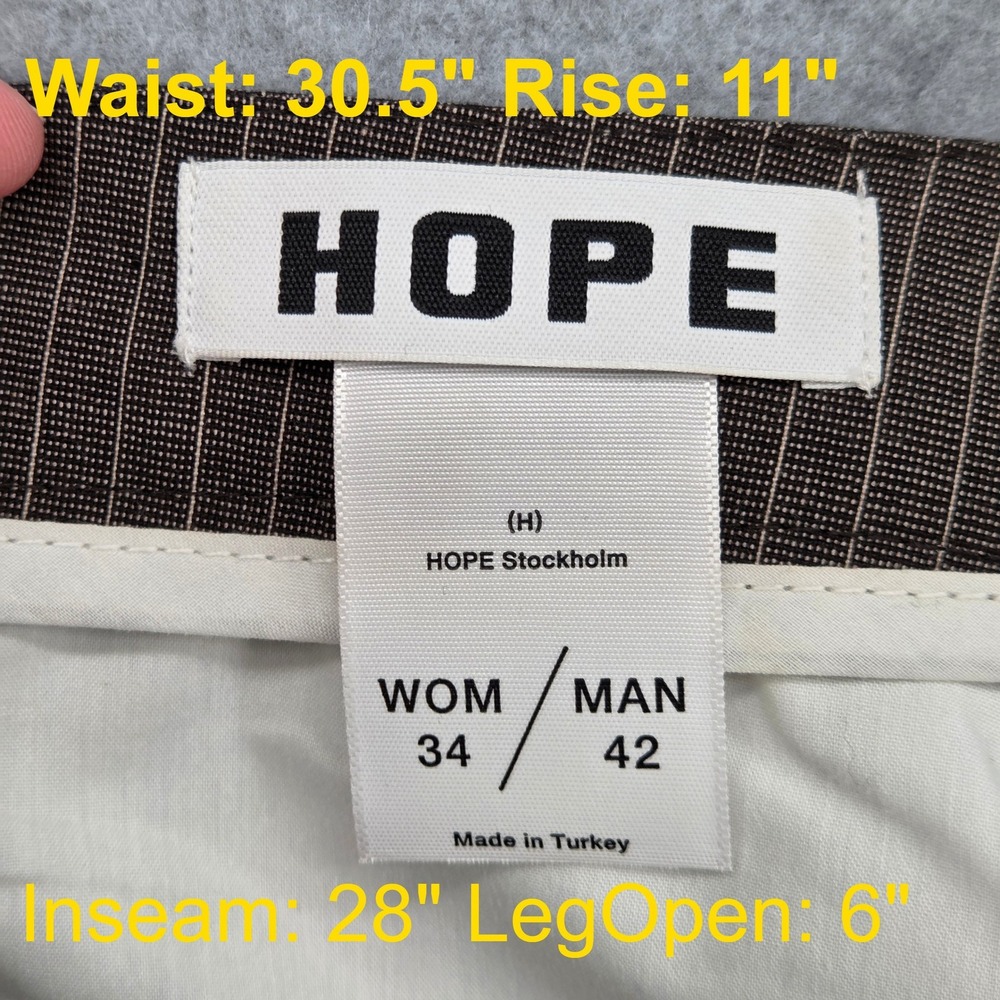 HOPE Stockholm Men 42 Women 34 News‎ Edit Trousers Pinstripe Brown Tapered Leg - Picture 3 of 5